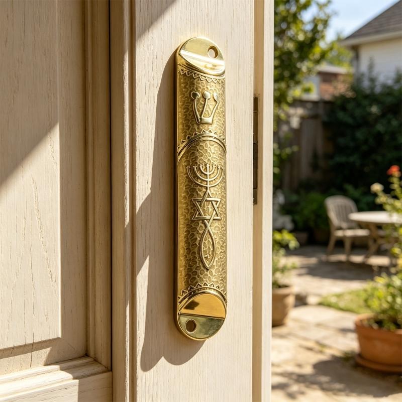 Metal Mezuzah Case with Messianic Seal for Hebrew Home Blessing Jewish Gift