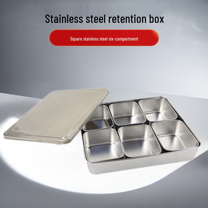 Stainless Steel 6-Compartment Food Sample Box with Lid