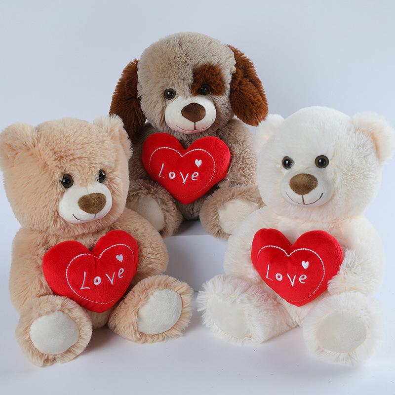 Bai Fen Bai Dolls And Toys Girls Brown/White Cute Hug Heart Teddy Bear Doll Plush Toy Love Puppy Dog Hug Bear Doll Soothing Ragdoll