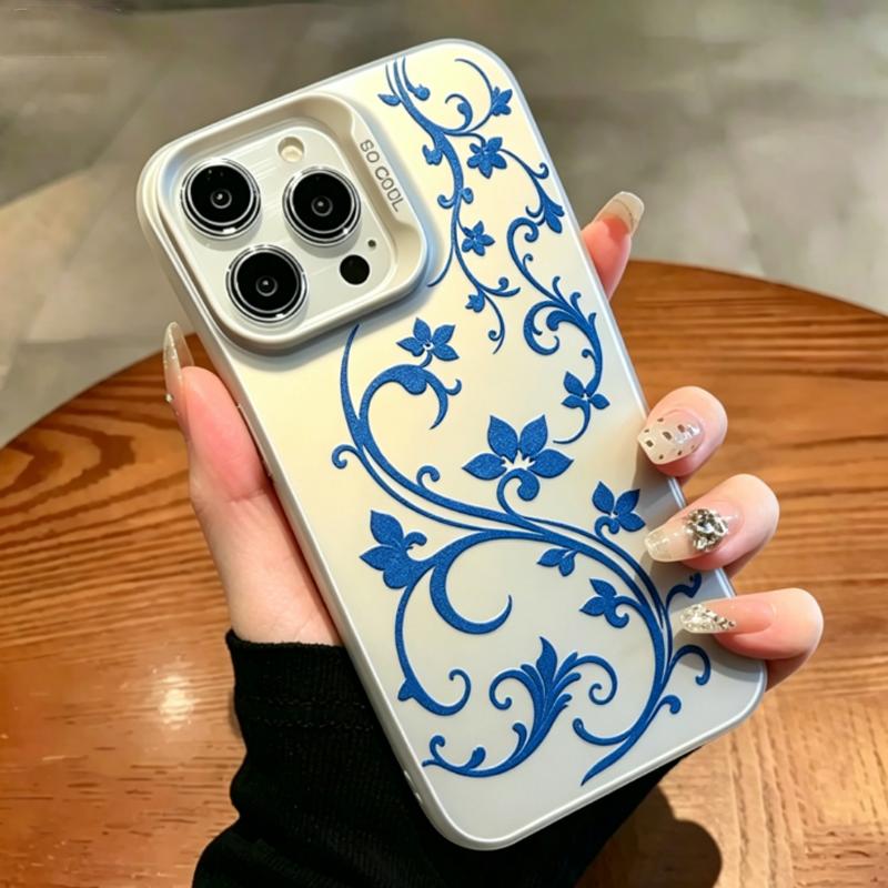 Purple Blue Floral Vine Phone Case For iPhone 17 Air 16 Pro Max 16E 15 14 Plus 13 12 11 XS XR Electroplate Silver Back Cover