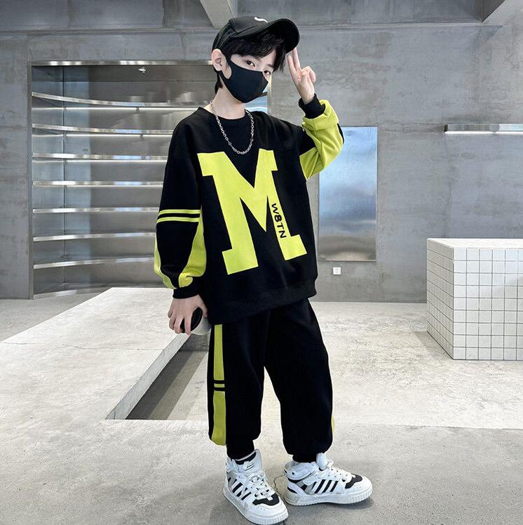 

Комплекты для мальчиков Детские осенне-весенние костюмы Модный комплект одежды для больших детей Подростковая футболка с надписью + брюки 2 предмета 5-14 лет 120 жёлтый