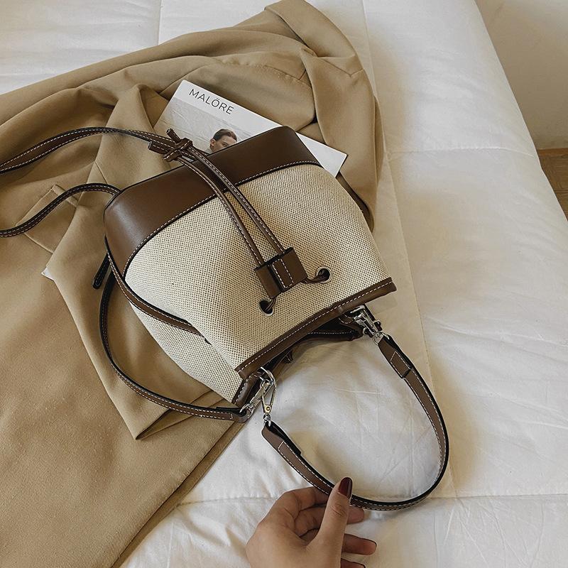 Dámské tašky Evropské a americké tašky Diagonální tašky Šňůrka Splicing Plátno Přenosné kbelíkové tašky