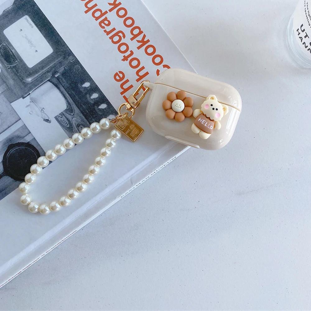 Various Cute Bear Heart-shaped  Bow tie Beige Case For Airpods 4 Earphone Case For AirPods Pro 2nd 3 1 2 Earphone Charging Box Keychain Lanyard