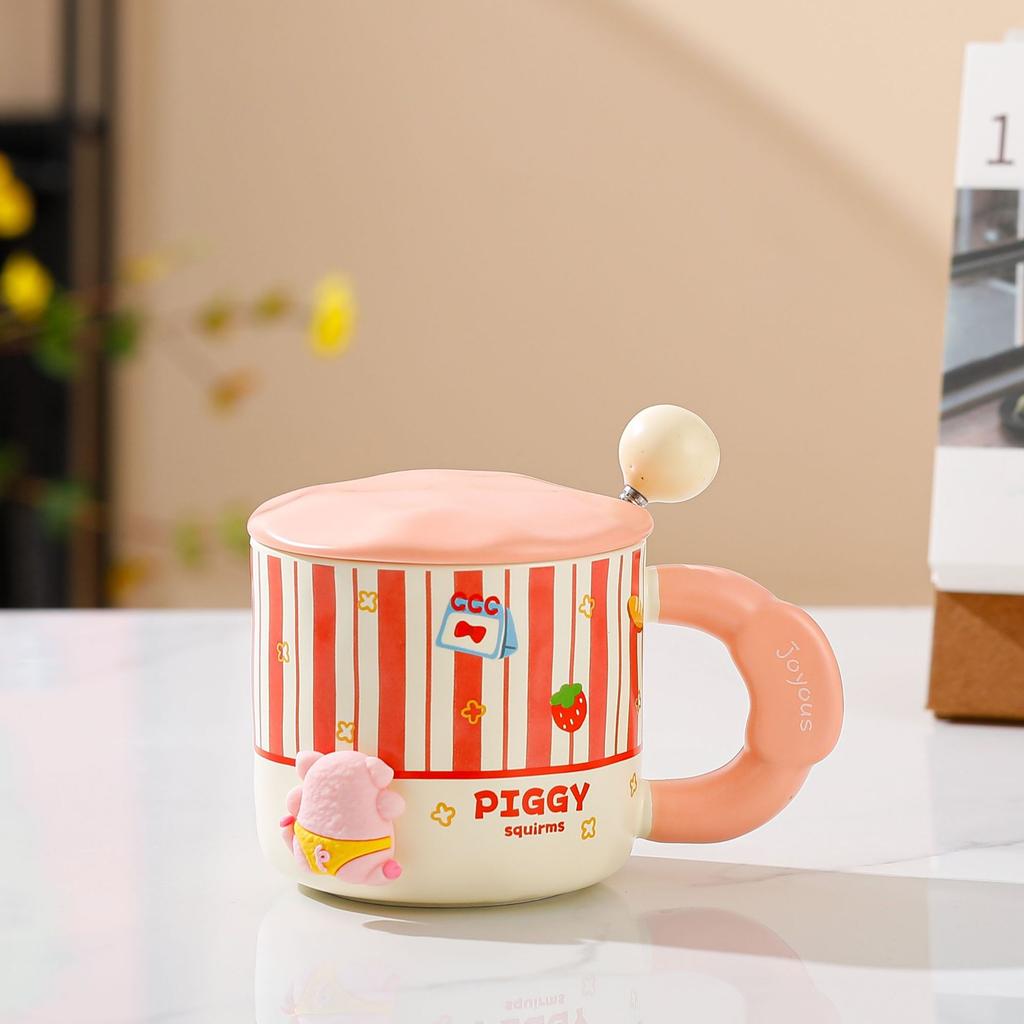 Anime Animal with Cover Spoon with Magnetic Doll Lovely Ceramic Cup Mug Home Set Small Present Cup Ins Style Durable