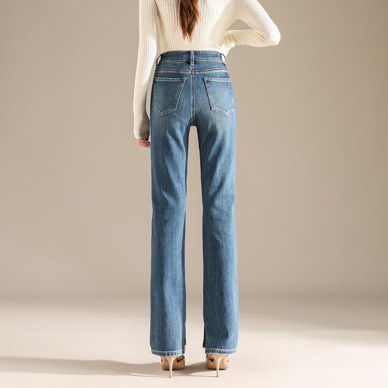 RAIN.CUN Women's High-Waist Slim Fit Straight Leg Jeans