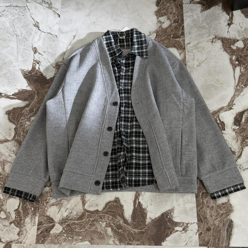 Top-Rated Unisex Korean Patchwork Cardigan: Two-Piece Look, Knit Sweater for Spring & Autumn