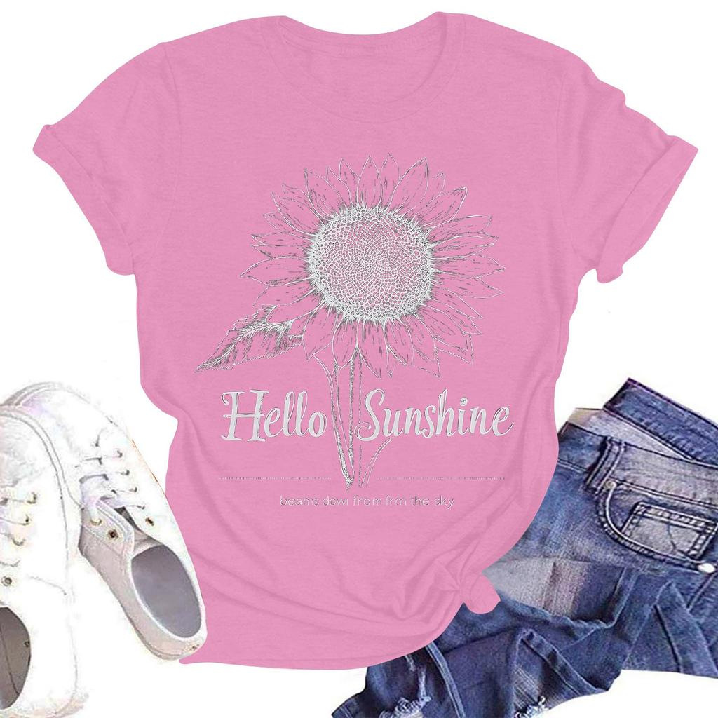 Women's Casual Fashion Street Slim Short Sleeve Sunflower Printed T-Shirt Top
