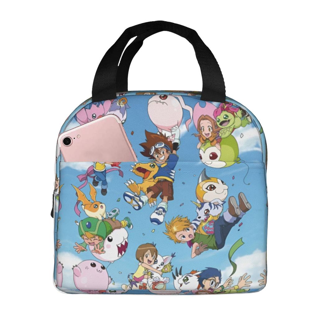 Custom D-Digimons Insulated Lunch Bag for Women Men Leakproof Cartoon Cooler Thermal Lunch Tote Office Picnic Travel