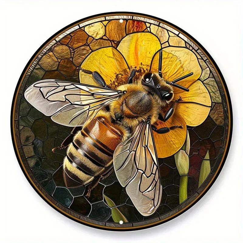Vintage Botanical Dragonfly Bee Themed Metal Tin Sign HighDefinition Metal Tin Sign D Flat Products Design with Enhanced D