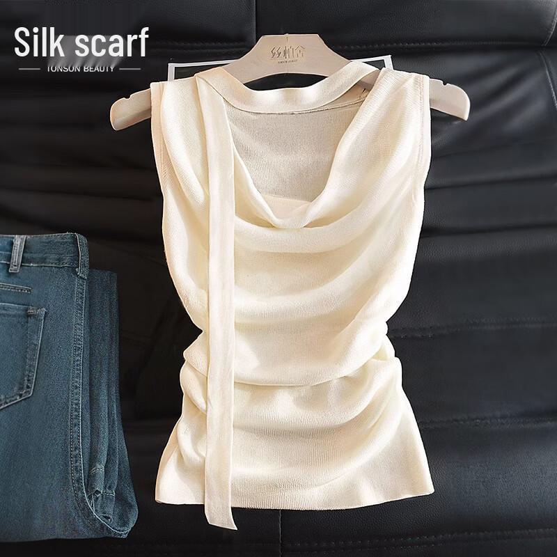 Elegant Sleeveless Drape Neck Slim Fit Top One Size кремово-белый
