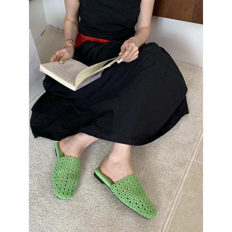 Fashion Slippers Casual Shoes Low Slides Fretwork Heels Slipers Women Luxury Soft Flat Summer 2025 Leisure Fashion Fabric Rubber PU