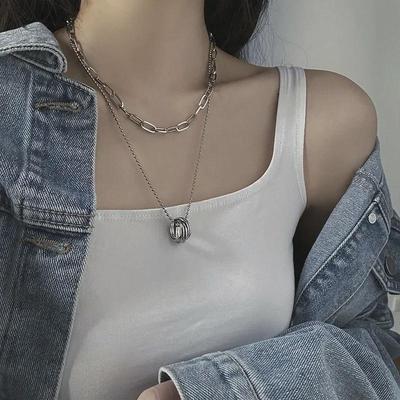 Korean Style Double-Layer Retro Couple Necklace - Fashion Clavicle Chain for Spring/Summer
