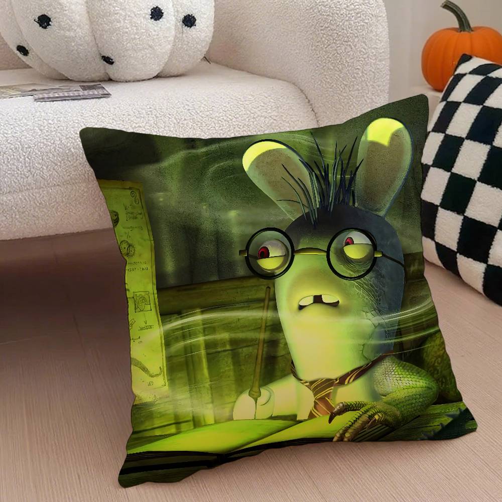 Anime R-Raving Rabbids Pillow Case Anti-Dustmite Pillowcase Invisible Zipper Silky Short Plush Sofa Cushion Cover