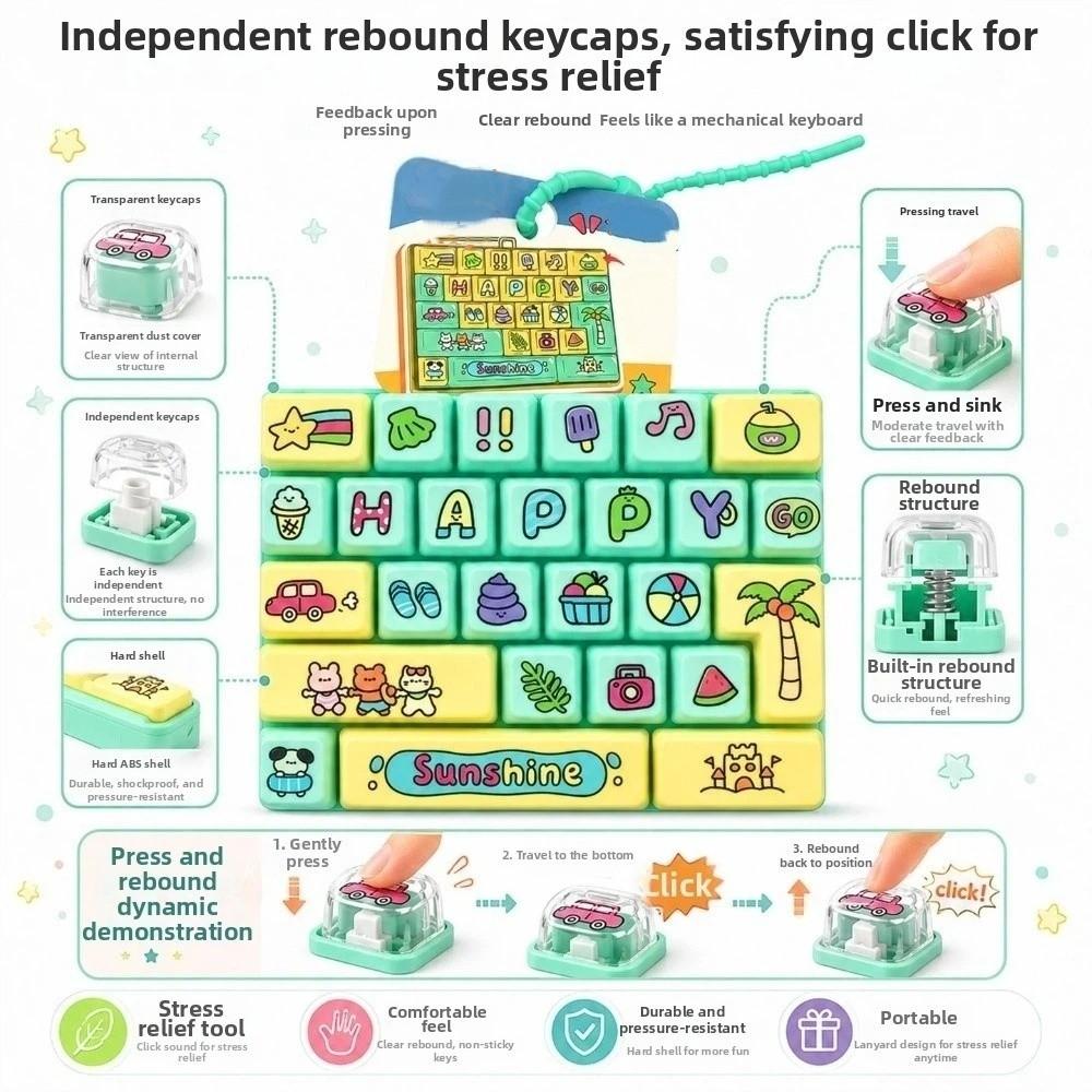 Clear Key Sounds 26 Keys Keyboard Keychain Pressable Keys Fingertip Button Key Ring Office Use
