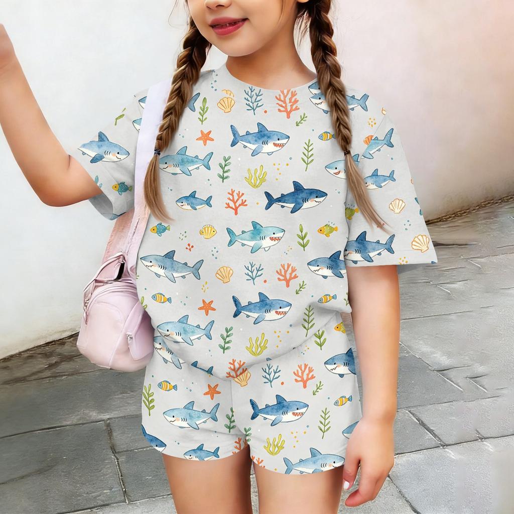 Kids Casual Short Sleeve Shirt and Shorts Set Animal Print Lightweight Summer Outfit Soft Fabric Breathable Design for Boys and Girls