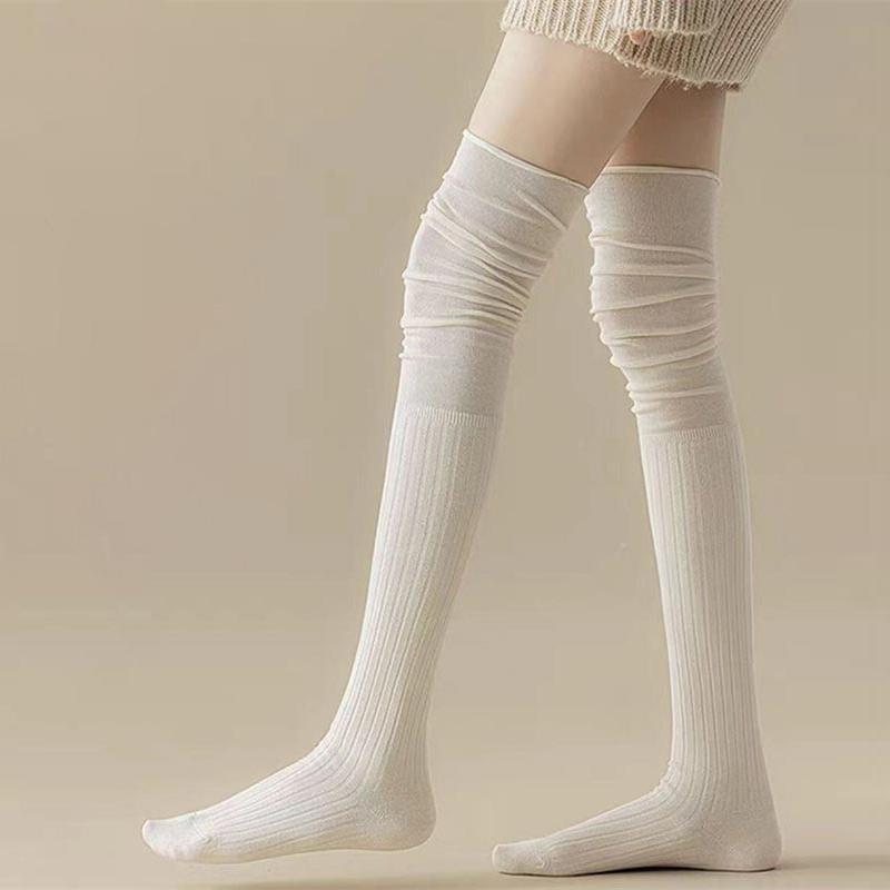 Knee Warm Long Socks Thin Long Stacked Socks Women's High Solid Colour Patchwork Stockings Sexy High Elasticity Stockings