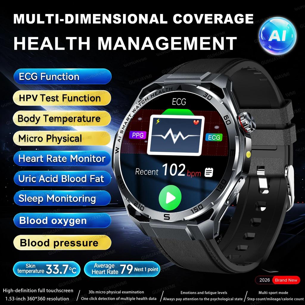 2026 New ECG+PPG Body Fat Analysis Health Smart Watch Uric Acid BP Blood Oxygen Bluetooth Call HD Screen Sports SmartWatch for Men Women