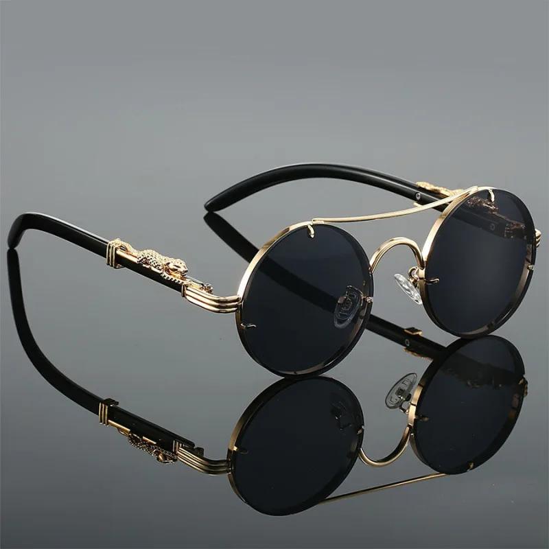 New Retro Imitation Wood Grain Women Sunglasses Men'S Round Travel Sun Glasses Women'S Fashion Trend Uv Protection Glasses