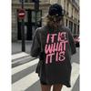 Damen Casual Oversized T-Shirt Es ist, wie es ist Letter Print Entspannt Rundhalsausschnitt Zweiseitiges Grafikdesign Kurzarm