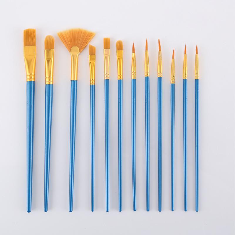 12-Piece Nylon Bristle Brush Set for Gouache, Acrylic, and Watercolor - Children's DIY Painting