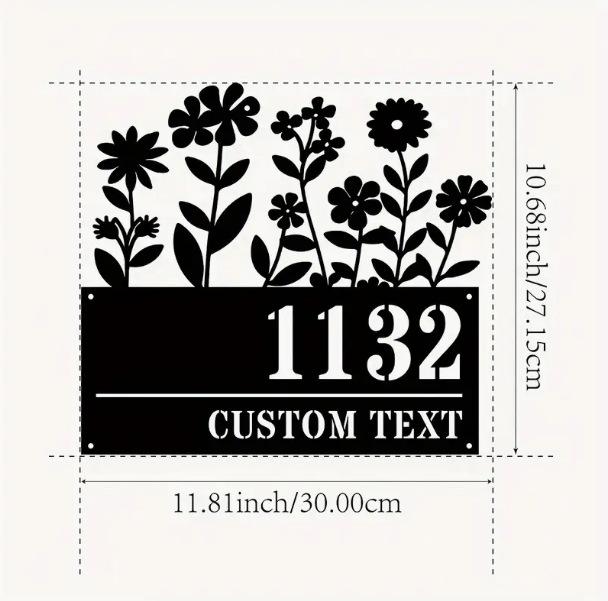Personalized Iron Address Sign with Floral Design and Custom Street Name