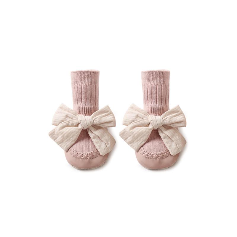 Anti-Rutsch Neugeborenen Baby Leder Sohle Bodensocken im koreanischen Stil mit großer Schleife zum Laufen für Kleinkinder Rutschfeste Fußbekleidung Socken