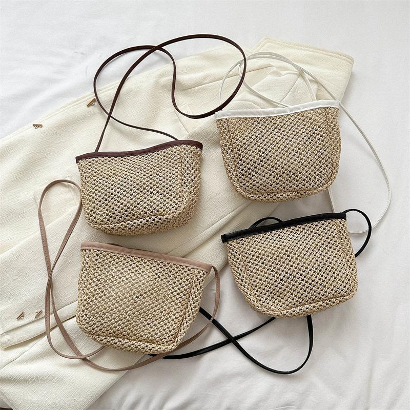 2025 Summer New Fashion Straw Bag Handbag, Retro Literary One-shoulder Messenger Mobile Phone Bag Women's Bag