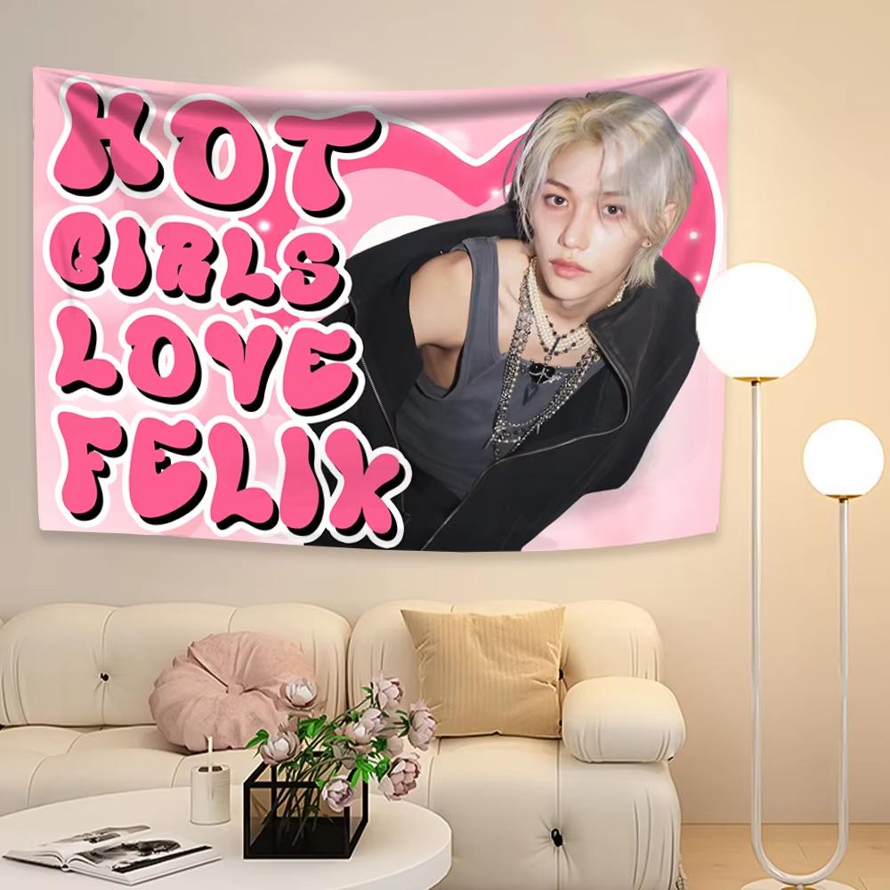 2025 Kpop Boy Group Member Felixs Tapestry American Flag Background Korean Idol Home Decor Wall Hanging Covering Concert Banner