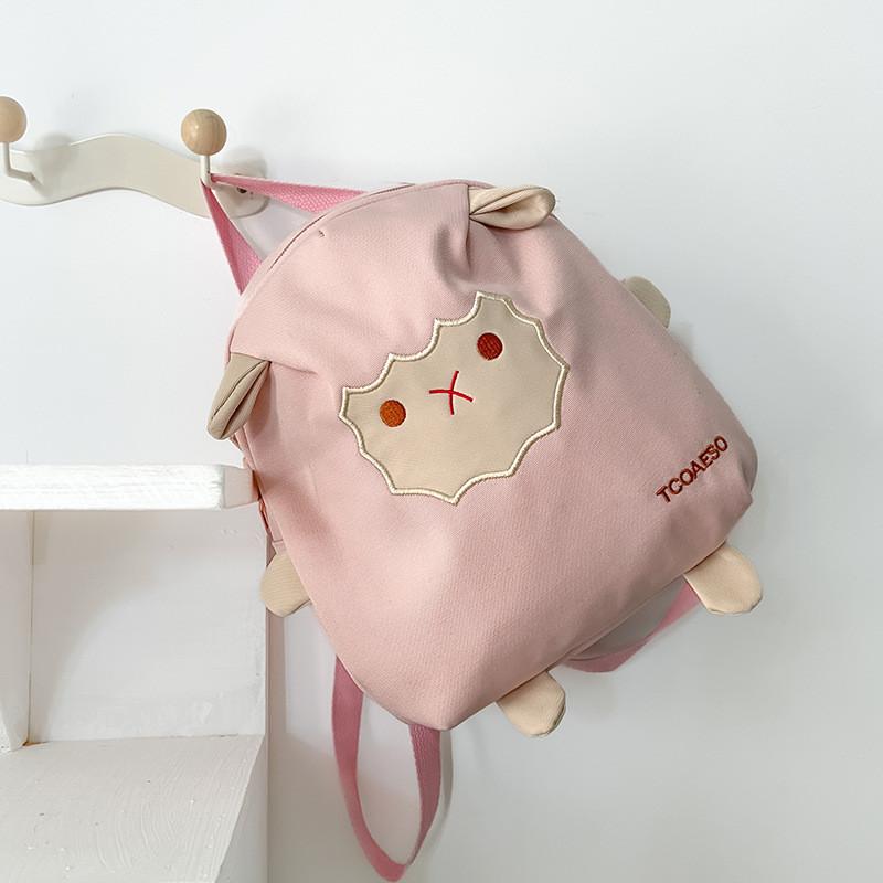 Cute Cartoon Lamb Canvas Backpack For Kindergarten Girls Breathable Lightweight School Bag
