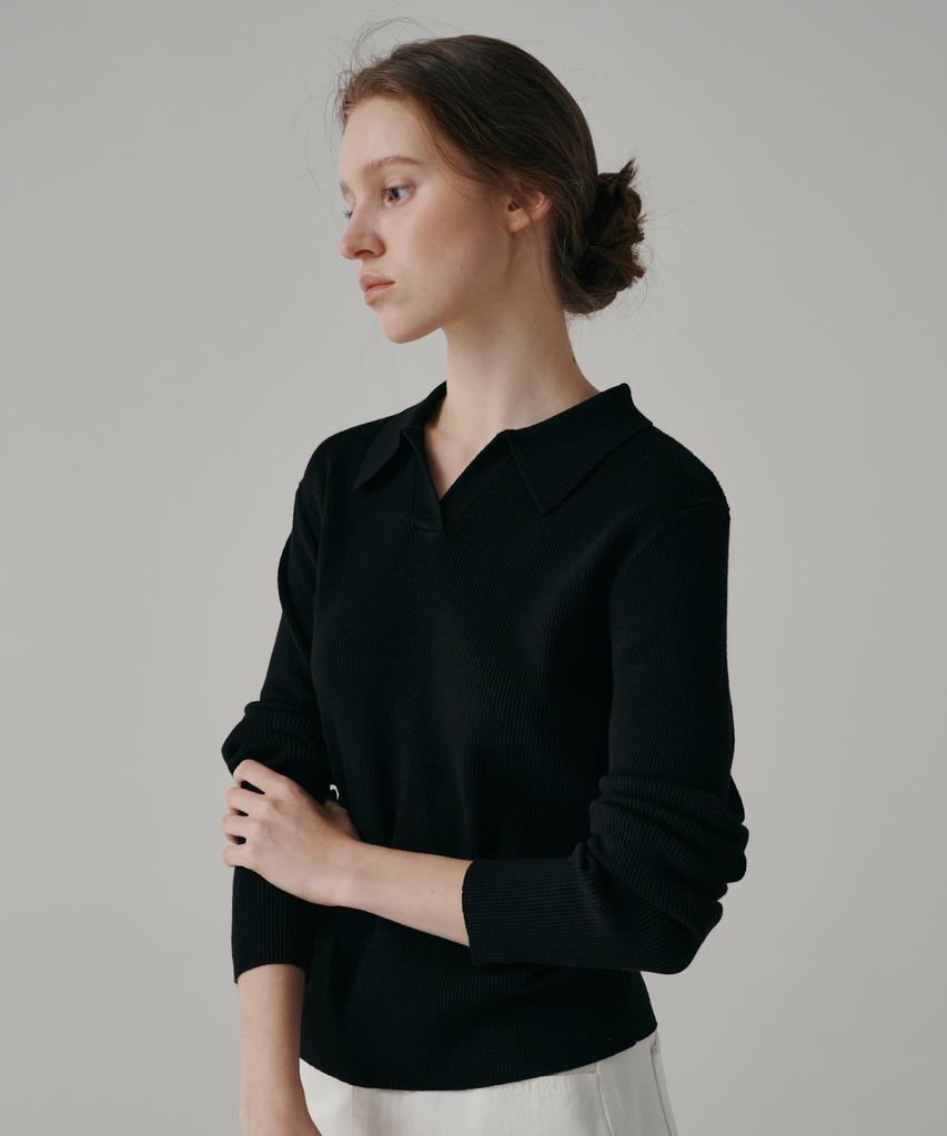 Banillaniteu Slim Ribbed Collar Ribbed Knit