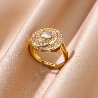 Ronde zirkonia ringen van roestvrij staal voor dames, open, goudkleurig, geometrisch, trendy, trouwring, hoogwaardige sieradenaccessoires.