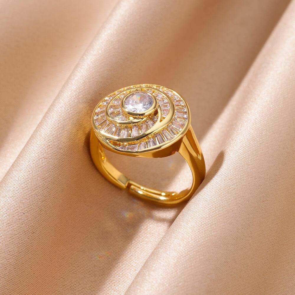 Round Zircon Stainless Steel Open Rings For Women Gold Color Geometric Trendy Wedding Ring High Quality Jewelry Accesories
