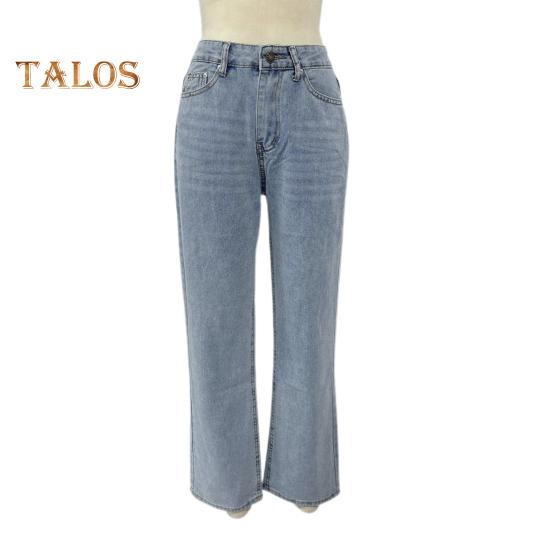 Weite Jeans für Damen, hohe Taille, dehnbare Jeanshose mit Taschen, lässige Jeanshose mit geradem Bein