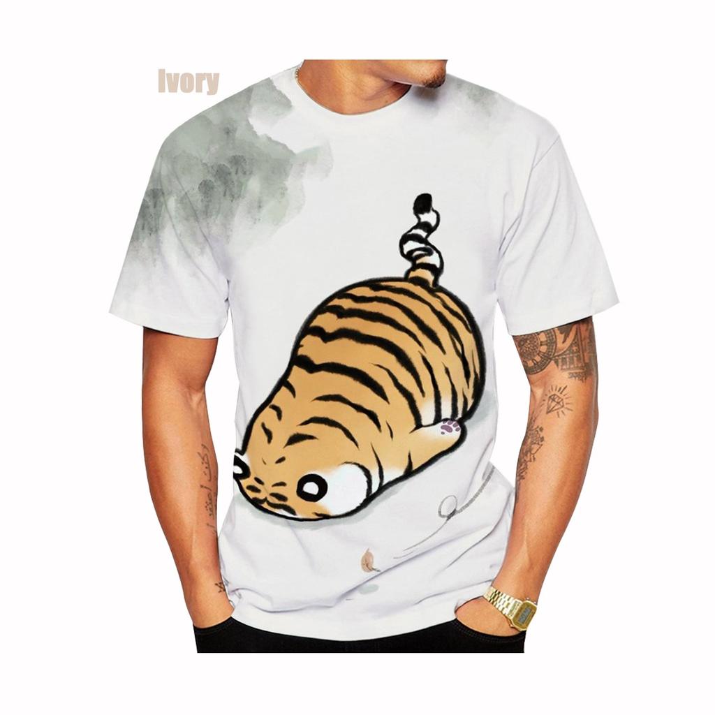 New Fashion Cartoon Tiger 3d Print Unisex Cool T-shirt Funny Tiger Print Cute Short Sleeve Size