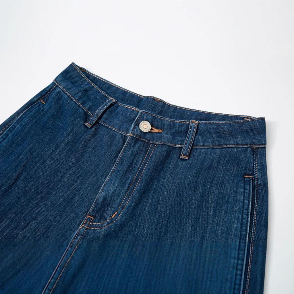 Petite Women's Blue Retro High-Waist Wide-Leg Cropped Jeans, Summer 2025 Four-Way Stretch