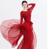 National Day Wanjiang Red Dance Costume: Long Sleeve Gauze Top & Big Skirt
