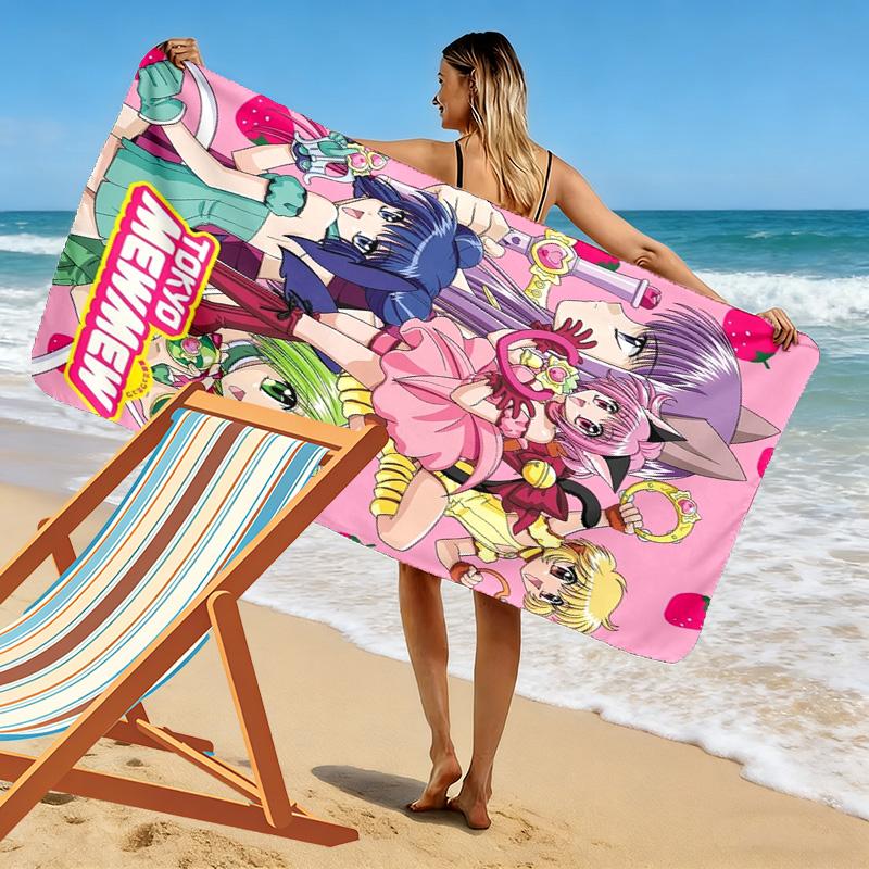 Tokyo Mew Mew Print Beach Towel, Large Soft Quick Dry Towel for Beach Camping Swimming