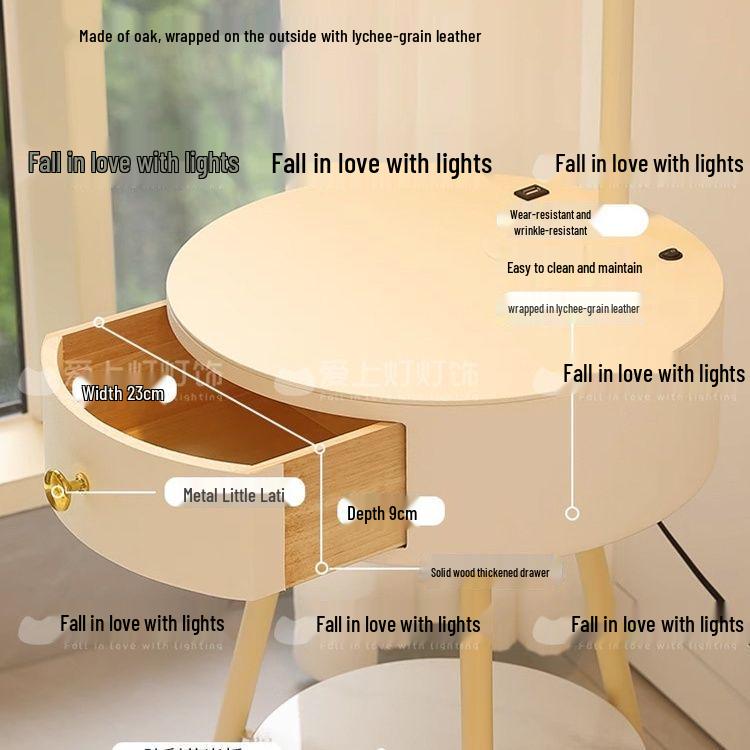 Elegant Cream Floor Lamp with Table and Storage - Perfect for Bedroom or Living Room Décor.