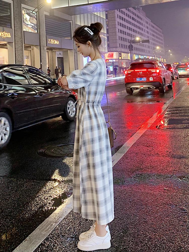 Plaid Shirt Dress Women's New Summer Long Fairy Super Fairy Mori French Long Dress Waist Skirt