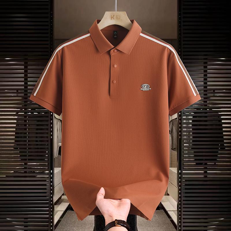 Polo de Seda de Hielo Retro Manga Corta Camiseta Polo para Hombre Verano Versátil Top Camiseta Bloque de Color Cuello Camiseta