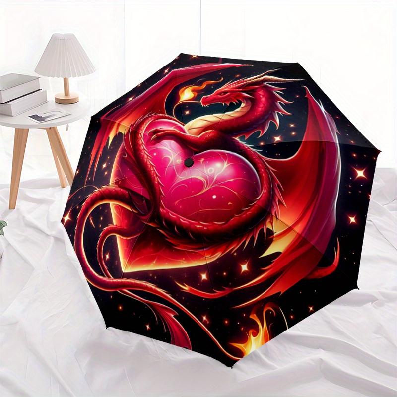 

1pc Dragon Embracing a Heart Automatic Opening and Closing Folding - A Good Choice for Gifts, Fashionable and Convenient Umbrella With Cute Carto