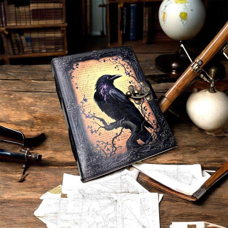 Raven Leather Journal with Antique Lock | Gothic Vintage Notebook | Handmade Writing Diary