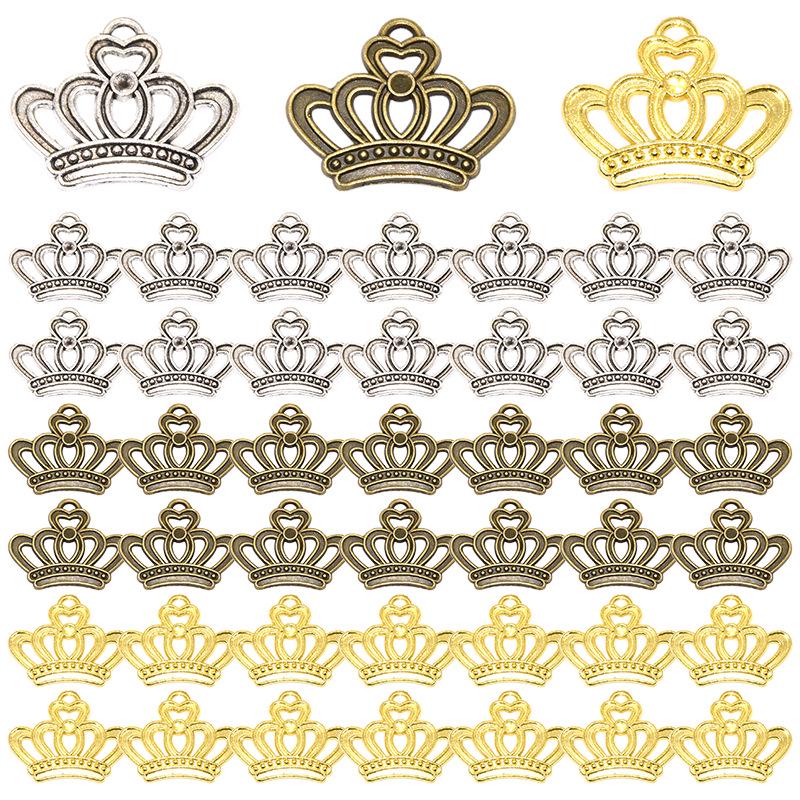 DIY Hollow Retro Crown Pendant for Necklace or Bracelet - Alloy Jewelry Charm (23*18mm)