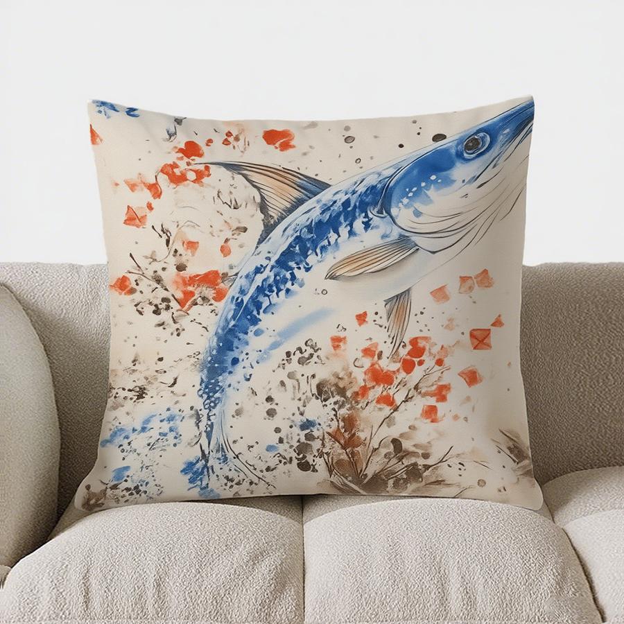 Home Decor Blue Marlin Fish Artistic Throw Pillow Cover Pattern Cushion Cover Suitable For Sofa Bedroom Car Pillow Cover