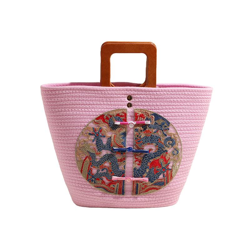 

New woven handbag bag women s fashion leisure vacation going out beach bag cotton and linen vegetable basket bag one size fits all рожевий