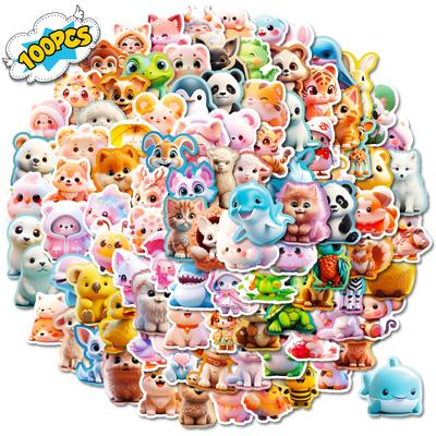 100 3D Small Animals Cartoon Cute Stickers Whale Panda Cat Stickers DIY Suitcase Notebook Decoration