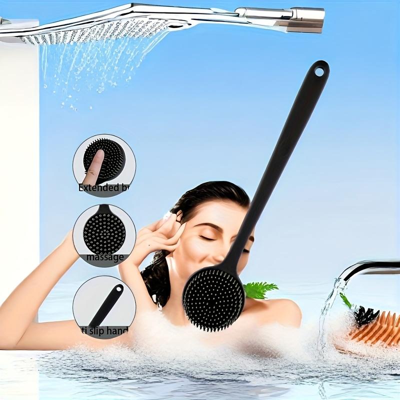 Silicone Double-Sided Exfoliating & Massaging Shower Brush - Extended Handle Back Scrubber for Deep Cleansing, Rich Lather, Body & Hair Care