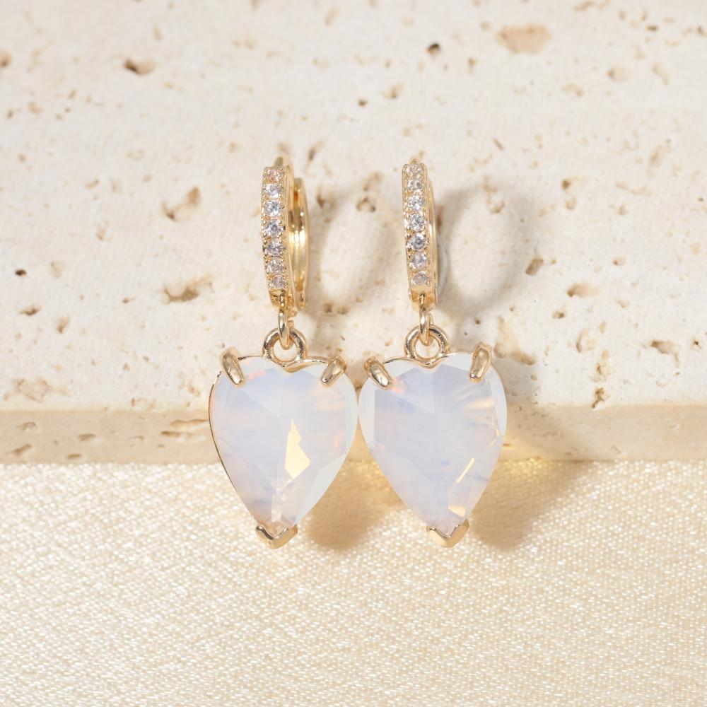 

1 Pair Fashion Heart Shape Imitation Opal Dangle Earrings for Women Zirconia Earring Jewelry Wedding Party Accessories білий