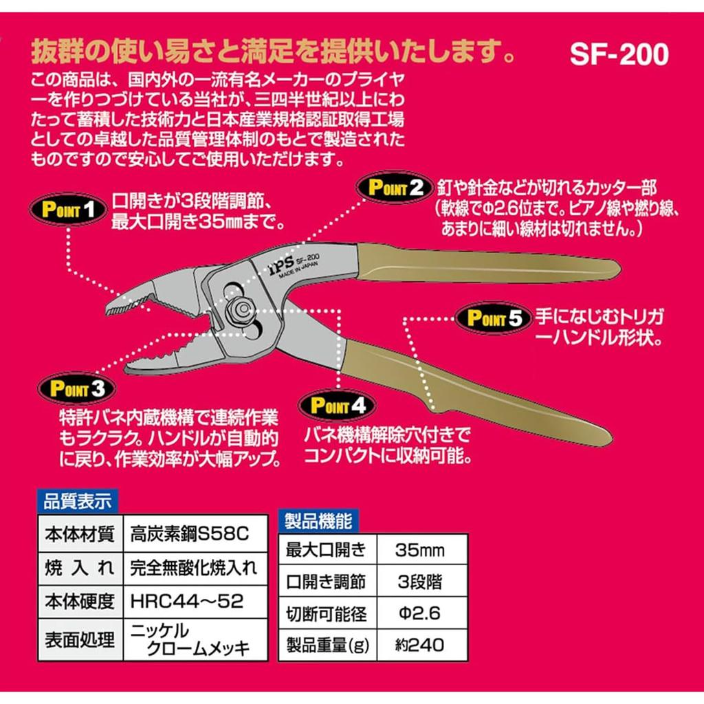 IPS TOJI Plastic Trigger 200mm Made in Japan (Igarashi Pliers) SF-200G Tsubame-Sanjo