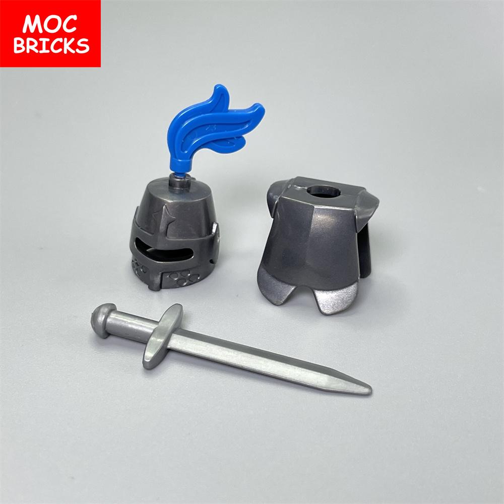 5sets/lot MOC Bricks Medieval Knights Hero Armor Paint Helmet sword warrior soldier Educational Building Blocks Toys